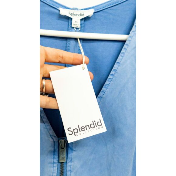 Splendid NWT Azure Blue Emerson Zip Front Casual Short Sleeve Utility Romper XS - Picture 9 of 16